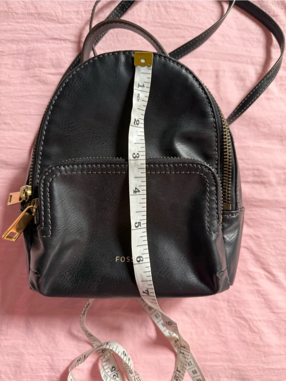 Fossil Black Leather Small backpack/crossbody with Gold Hardware